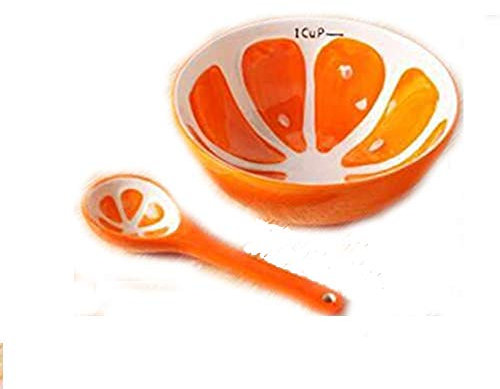 Lot de 3 bols en céramique pour enfants et fête (orange, bol + cuillère)