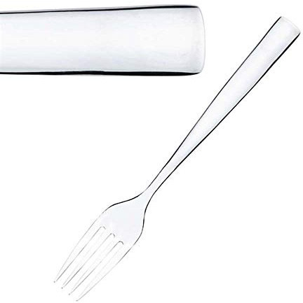 Elia Aspect Table Fork 18/10 (Box 12) | Flawlessly mirror-polished finish combines a heavy gauge for a comfortable weight with a curved square base design.