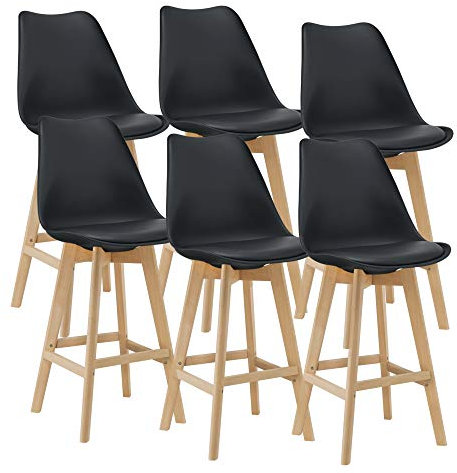 [en.casa] Barhocker 6er Set Barstuhl mit Rückenlehne Bistrohocker Set 6 Teilig Tresenhocker auf Buche-Gestell Schwarz