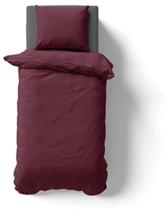 Müskaan Renforcé Bettwäsche 155x200 cm Baumwolle, Bordeaux – Bettbezug Set 2 teilig mit Kissenbezug 80x80, 100% Baumwolle Atmungsaktiv, Deckenbezug mit Reißverschluss, Bettwäsche Allergiker geeignet