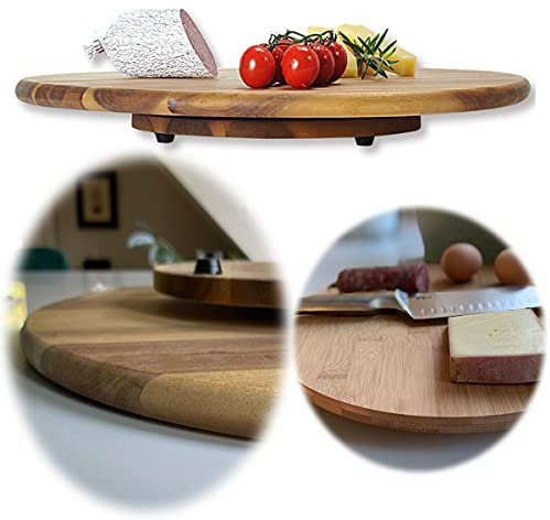 LS-LebenStil Holz Drehplatte 40cm FSC-zertifiziert Akazie Kugellager Drehteller Drehtablett Servierplatte Servierteller Serviertablett Pizzateller Vesperbrett Käsebrett Tablett Drehkabinett Kuchen