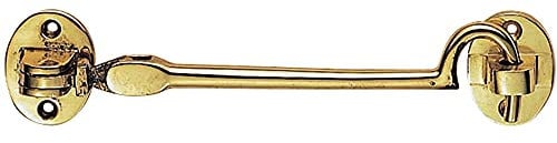 Lightweight Cabin Hook & Eye - Polished Brass - 102mm Arm Cabinet Hatch Lock | Wall Mounted Bracket Door Latch - Shed Door, Cupboard Door, Outdoor Gate Hook - Privacy Door Furniture