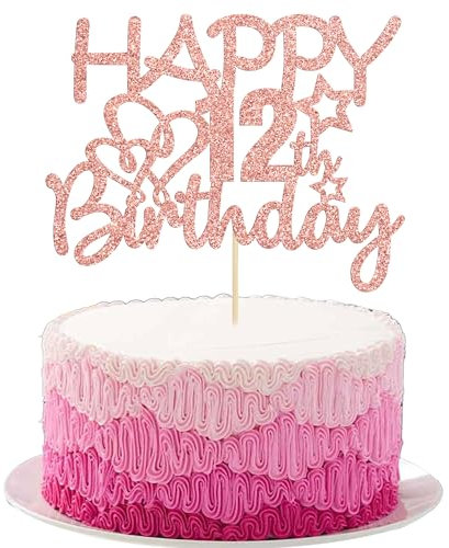 Gyufise 3 Pack Happy 12th Birthday Cake Toppers Rose Gold Glitter Hello 12 Cheers to 12 Years 12 & Fabulous Cake Pick Twelve 12th Birthday Anniversary Party Decorations Supplies