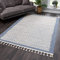payé Teppich Wohnzimmer mit Fransen Deko Boho - Blau Cream-Streifen - 80x150cm - Kurzflor Schlafzimmer Flur Dekoration Läufer - Skandinavische Teppiche