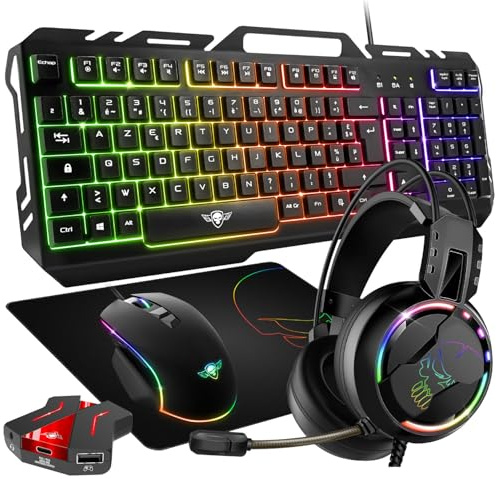Nsk gaming Master Pack RGB Spirit of Gamer Clavier, Souris, Tapis et Casque, Rétro éclairé, Aim Assist + Convertisseur Console