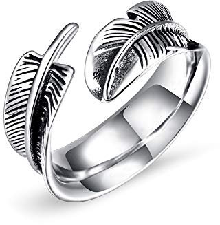 Anillo de pluma, anillo de apertura de dedo para hombre, anillo ajustable para novio (8 #)