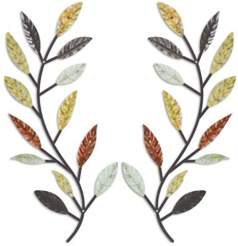 2 Pieces Metal Tree Leaf Wall Decor Vine Olive Branch Leaf Wall Art Wrought Iron Scroll Above The Bed, Living Room, Outdoor Decoration (Multi Color)