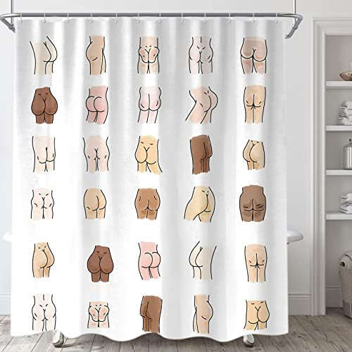 Sanzugh Lustiger Duschvorhang, lustig, schöner Hintern, einzigartig, nackt, Körper, coole Kunstdekoration, Stoff, Bad, Duschvorhänge, flippiger Herren-Vorhang-Dekor, 183x182.9 cm