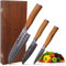 Wakoli Olive HS 3er Damastmesser-Set I 9 bis 17,5 cm Klingen gefertigt aus 67 Lagen echtem Damaststahl mit edlen Olivenholzgriffen & Hammerschlag I Premium Küchenmesser Set in edler Holzbox