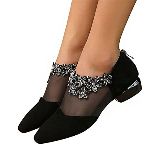EGSDMNVSQ Sandali Donna Stivali Estivi Pizzo Scarpe Motivo a Fiori Scarpe col Tacco Basso Casual a Rete Cava Sandali da Trekking con Cerniera Scarpe da Lavoro Sandalo Elegante da Festa