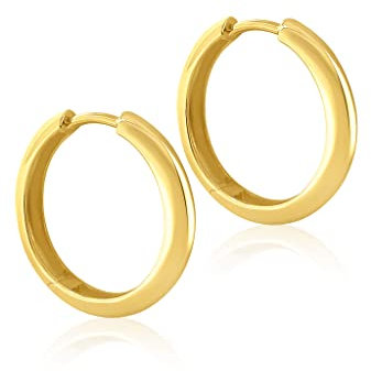 Mary & Jules Creolen Gold aus 925 Sterling Silber vergoldet, goldene Ohrringe Damen aus recyceltem Silber, Klappcreolen, Durchmesser 20 mm, Dicke 3 mm, Echtschmuck Ohrstecker für Frauen und Mädchen