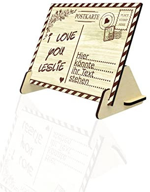MyMagicMemory Personalisierte Postkarte aus Holz I Geschenk Postkarte I Made in Germany I Handgemacht I Inklusive Ständer I Geschenk für Geburtstag, Verlobung, Hochzeit, Valentinstag