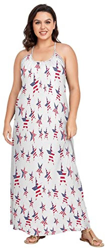 Urlaubskleider rückenfreie Strandkleider für Frauen Strand Maxi langes Kleid USA Flagge Sterne Resort Wear, USA Flagge Sterne, 4X-Groß