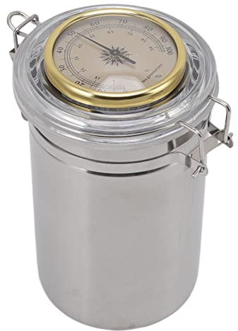 Focket Luftdichter Vorratsbehälter mit Feuchtigkeitskontrolle, Tabakdose aus Edelstahl Tabak Vorratsglas Kräuterbehälter mit Mechanischem Hygrometer, Geruchssichere Behälter (96MM*173MM)