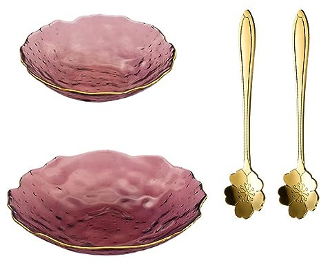 SoulnioiGlass Crystal Irregular Plates Set, Clear Serving Plates Dinner Plate Multipurpose Tray Snack Candy Decorative Plate with Sakura Coffee Spoon for Home Wedding Party- 14.4cm & 20.2cm