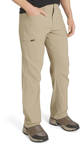 Eddie Bauer Men's Athletic Fit Fixed Waist Active Performance Rainier Pants, Light Khaki, 34W x 32L