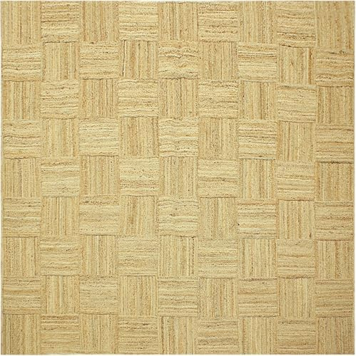 CASAVANI Collection Teppich, quadratisch, 2,1 x 2,1 m, Beige kariert, natürliche Jute-Matte ideal für stark frequentierte Bereiche im Flur, Schlafzimmer, Wohnzimmer, Esszimmer, Küche, Terrasse,