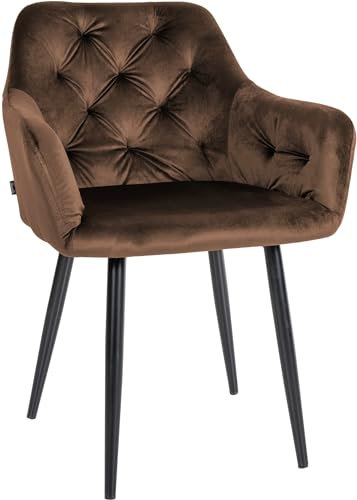 CLP Esszimmerstuhl Stanley I Samt I Gesteppter Polsterstuhl I Küchenstuhl Mit Bodenschonern, Farbe:braun