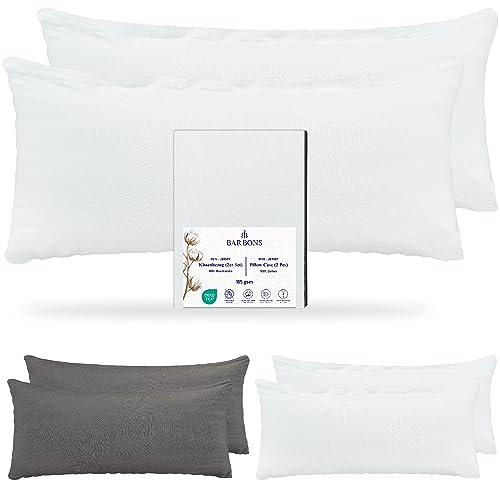 Barbons Kissenbezug 40x90 Weiss 2er Set – 165 g/m² Oeko-TEX Zertifiziert Kopfkissenbezug 100% Jersey Baumwolle weiche Kissenbezüge Kissenhülle mit Reißverschluss (40x90-Weiss)