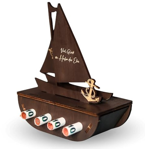 Hochzeitsgeschenke für Brautpaar | Geldgeschenk Hochzeit Schiff aus Holz I Geld verschenken | ausgefallene Geldgeschenke Verpackung | Wedding Gift for Couples