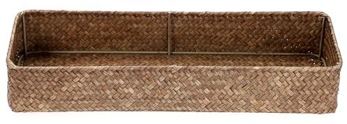 Tolida - Cesta de almacenamiento de Jacinto de agua tejida - Junco de mar natural - Mimbre para cuarto de baño - Depósito de agua de tocador 42 x 14 x 7 cm