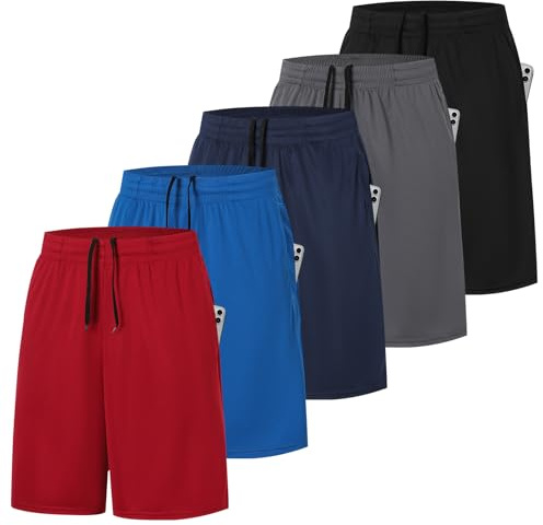 ZENGVEE Pack de 5 Pantalon Corto Hombre para con Bolsillo Running Shots | Transpirables de Secado Rápido Correr Ropa Deportiva Pantalon Hombre , Gym, Fitness,Tenis, Size S-2XL