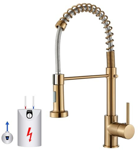 Niederdruck Armatur Küche Gold 360°Armatur Küche Mit 2 Sprühmodi, Waschhahn Küche, Für Heißes und Kaltes Wasser, Für Spülbecken, Kessel, Edelstahl