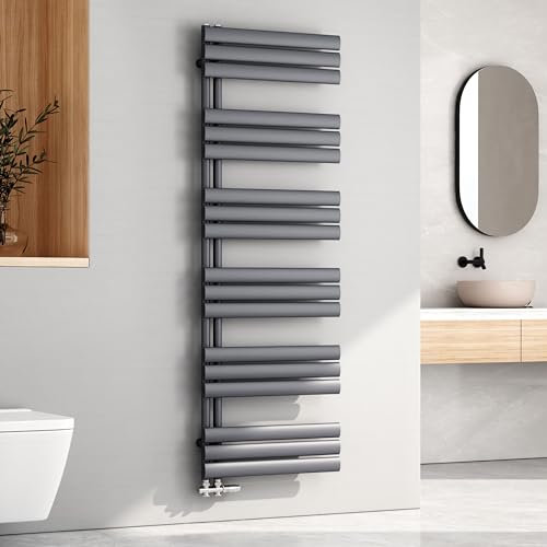 EMKE Oval Handtuchheizkörper 1740x600 mm, Badheizkörper Handtuchhalter Handtuchheizkörper Seitenanschluss Handtuchwärmer Handtuchtrockner Heizkörper Bad Anthrazit 823 Watt