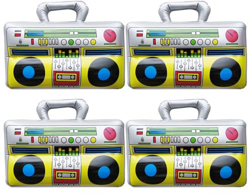EUPSIIU 4 Pack Inflatable Boombox Radio, Blow Up Speaker, Stag Party Prop, Balloon Decoration for Beach Party, Retro 80s 90s Party, Fancy Dress Accessories for Men Women (Multicolored)