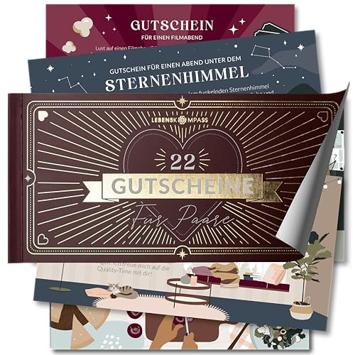 LEBENSKOMPASS Gutscheinheft Paare zum selber ausfüllen - tolle Geschenkidee für den Partner zum Jahrestag, Geburtstag oder Weihnachten - verschenke gemeinsame Zeit mit romantischen Dateideen