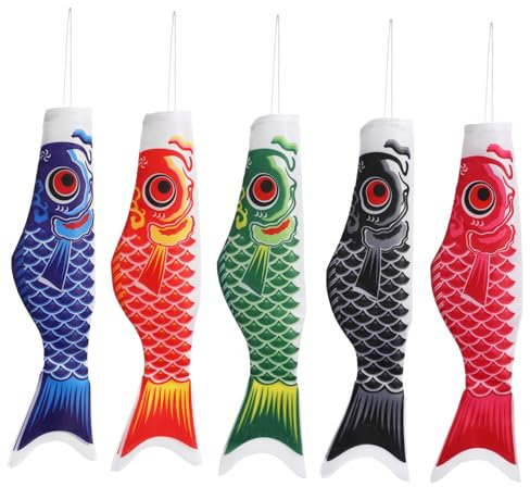 Happyyami Décor Extérieur 10 Pièces koinobori drapeaux de poissons izakaya cerfs-volants décor drapeau de la carpe japonaise manche à air japonaise l'été bannière drapeau chinois Emblèmes