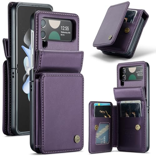 XIMAND Custodia a Portafoglio per Samsung Galaxy Z Flip 4 con Blocco RFID e 4 Porta Carte di Credito, Cavalletto con Chiusura Magnetica in Pelle Resistente e Resistente Antiurto.,Viola