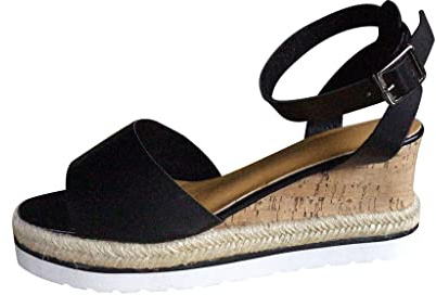 Allbestop Espadrilles Compensées Femme Confortable Compensées Sandale, Sandales Talon Noir Femme Sandales Élastique Sandale Remonte Semelle Exterieure Reparation Co(Le noir,39)
