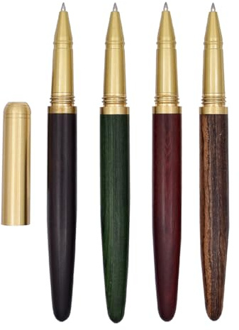 SIPLIV Vintage Holz-Tintenroller-Set, handgefertigt, bunt, 0,5 mm, Federspitze, glattes Schreiben für Tagebuch, Schule, Büro, Typ B, 4 Stück