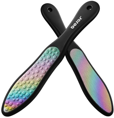 BEZOX Premium Foot File, Double Side Pedicure Rasp, Dead Hard Cracked Skin Calluses Remover, Portable Foot Care Tool, Heavy Duty Stainless Steel (Rainbow)