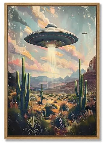 Retro Ufo Leinwand Wandkunst – Außerirdische Kunst Geschenke für Schlafzimmer & Wohnheim – Vintage Ufo Art Poster, 40,6 x 61 cm, ohne Rahmen