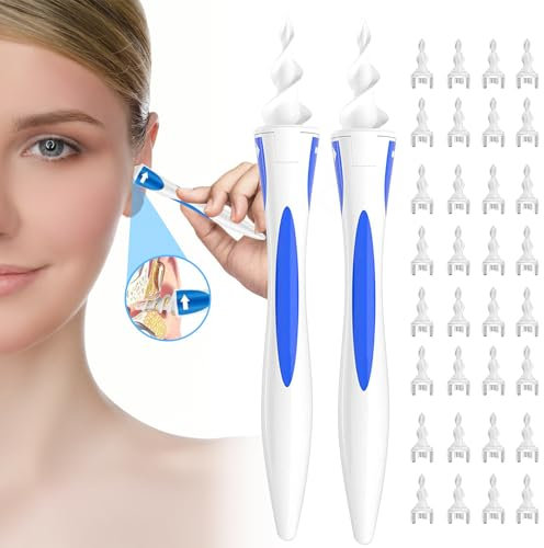 Awaken honest Ohrenschmalz Entferner, Q-grips Ohrenreiniger, Sicheres und Weiches 360 Grad Spirale Silikon Ear Cleaning kit mit 32 abwaschbaren Ersatzköpfen, Geeignet für Kinder und Menschen