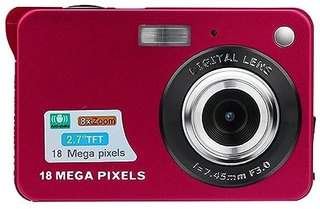 MZZYG Video Camera Portable Digital Cameras 720P Video Camcorder 18MP Photo 8X Zoom Anti Shake 2.7 Screen Retro Vintage Photography Recorder(128G TF Card,Red)