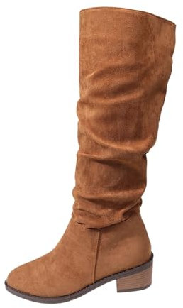 Stivali Camoscio Donna Stivaletti Donna Tacco Basso Stivali Gomma Donna Stivali Texani Donna Pelle Cowboy Stivali al Ginocchio Donna con Tacco Open Toe Texani Marroni con Fibbia