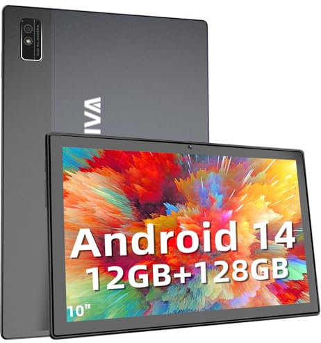 Fivahiva P30 - Tableta Android 14 de 10.1 pulgadas, 12 GB de RAM, 128 GB de ROM de 1 TB de expansión, WiFi 2.4+5G, pantalla táctil, cámaras duales, altavoces estéreo, diseño delgado, carga rápida