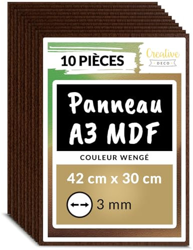 Creative Deco 10 x A3 MDF Tablero Madera Venge Marrón | 420 x 300 x 3 mm | Perfecto para Corte por Laser, CNC Router, Modelado, Calado, Bricolaje, Manualidades