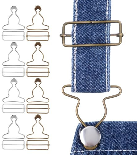 Gjinxi Juego de 8 hebillas de repuesto en general, cierre de metal sin costura, hebilla rectangular ajustable, clips de tirantes con hebilla deslizante, gancho de clip para overol para pantalones