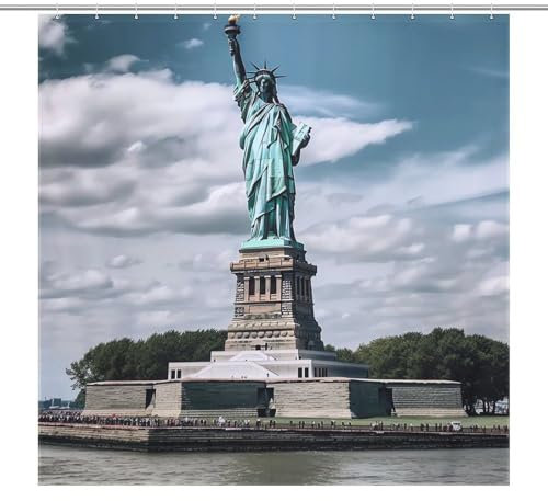 Rideau de douche imperméable avec crochets Motif Statue de la Liberté à New York 183 x 183 cm
