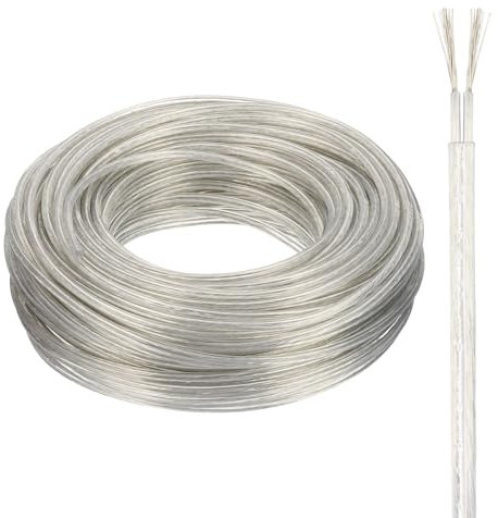 QUARKZMAN Fil PVC Gainé 2 Conducteurs Cordon d'Alimentation 18AWG 50m/164ft, Câble Électrique Pour LED Lamp Wire Audio Cable Speaker Line Transparent