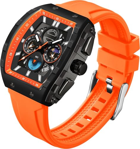 findtime Herren Armbanduhr Analog Uhren Mode Tonneau Rechteck Sport Armbanduhr Militär Quarz Chronograph Wasserdicht Uhren mit Leuchtendem Kalender Gebogener Bildschirm