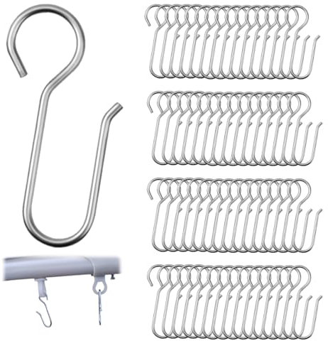 60 Pezzi Ganci Tende a Forma di S in Acciaio Inox, Ganci per Tende da Doccia in Metallo Antiruggine per Bagno, Camera da Letto, Molto Resistenti, Lunghi 35 mm, Gancio per Tende Scorrevoli in Argento