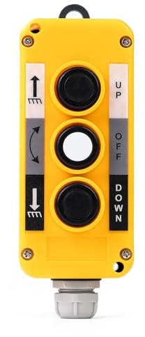 Jadeshay Interruttore a Pulsante,Controllo Gru Paranco Interruttore 3 Pulsanti Controllore a Sollevamento con Arresto di Emergenza Interruttore e Pulsante UP e DOWN,Impermeabile IP65