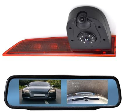 Dolphin Automotive Dual Van Rückfahrkamera passend für Ford Transit Custom ab 2016 (LED), ersetzt Bremslicht in der linken Hecktür (Kamera mit dualem 4,3-Zoll-Spiegelmonitor)