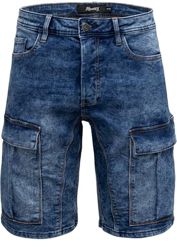 REPUBLIX Herren Cargoshorts Männer Kurze Bermuda Jeans Hose Regular Fit R7036 Dunkelblau W32