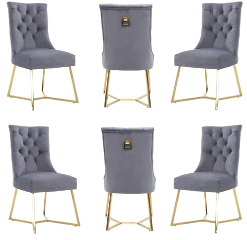 Life Interiors Ambra Modern Velvet Dining Chair – Black Tufted Accent Chair with Gold Legs & Ring Handle - Ideal for Dining Room Living Room Restaurants